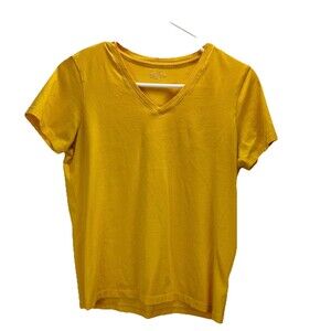 Lands End Womens Yellow V-Neck‎ T-Shirt XS 100% Cotton Casual Short Sleeve